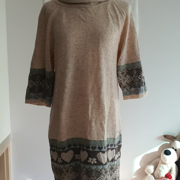 [히피룩] 패턴 롤넥 니트 원피스 보헤미안 니트원피스