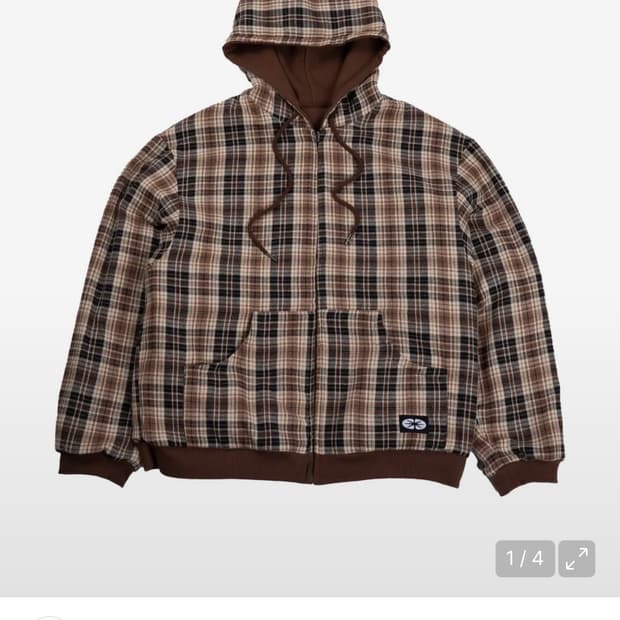 Reversible Hoodie Zip-Up Check Brown