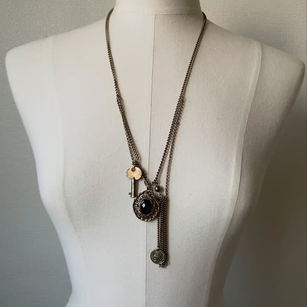 Black Stone Gold Double Necklace