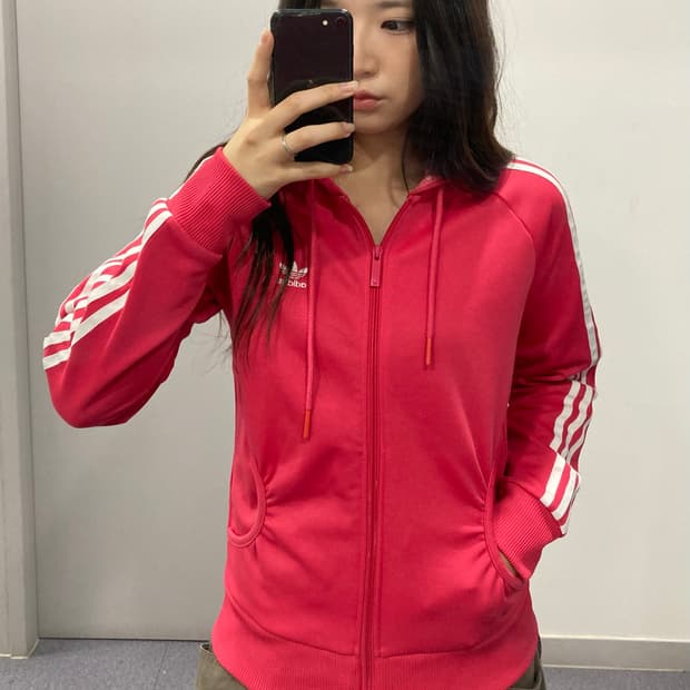 아디다스 핑크 후드 져지 트랙 자켓