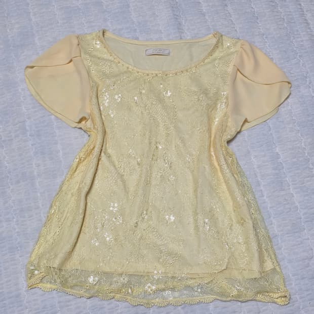 anysis 일본빈티지)로맨틱 레몬하구미모리걸 레이스 프릴 블라우스엑팜깔