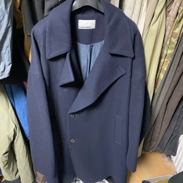 비슬로우 스탠다드 네이비 와이드 카라 더블 코트 L