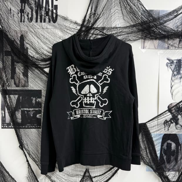 00s skull printing hood zip up