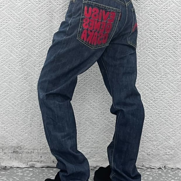 에비수 올드스쿨 키치 포켓 프린팅 데님 팬츠 32인치 C08913