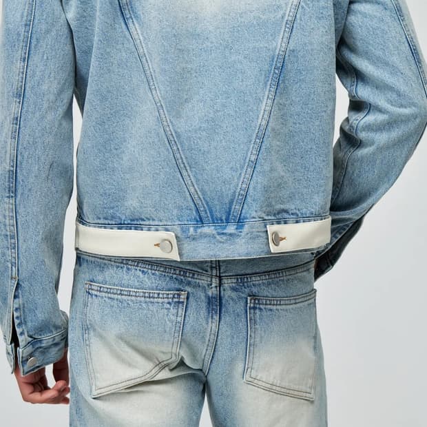 [L]지즈루이스 레더 포인트 워시드 데님 자켓