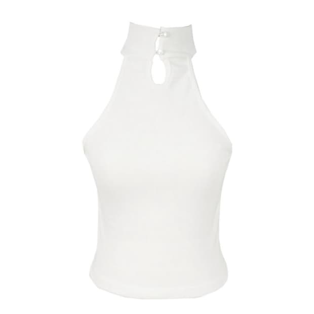 미애 홀터넥 버튼 슬리브리스 블랙