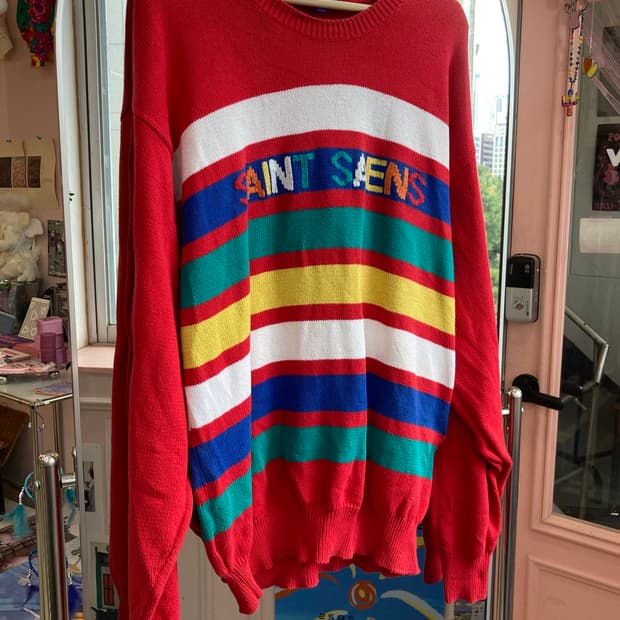 빈티지 레드 스트라이프 니트