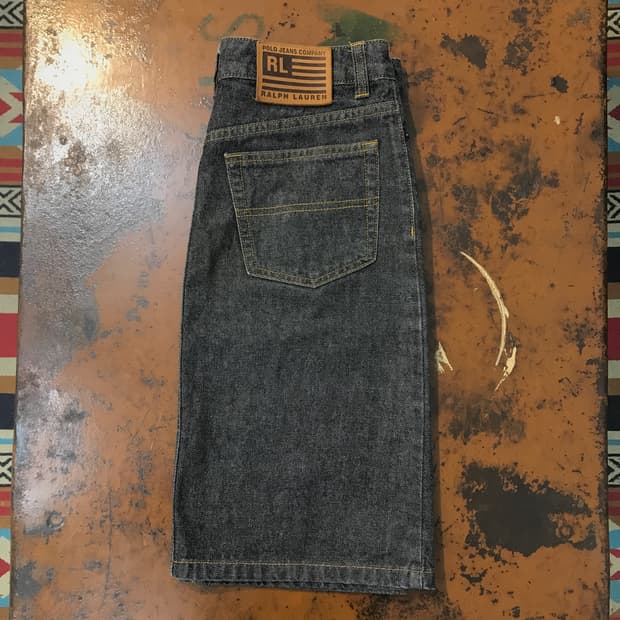 폴로 진 흑청 데님 H 라인 미디 스커트 허리 28 29 사이즈 