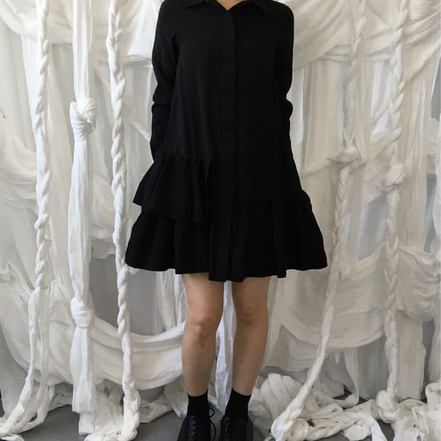 Cos unbalanced ruffle layer onepiece