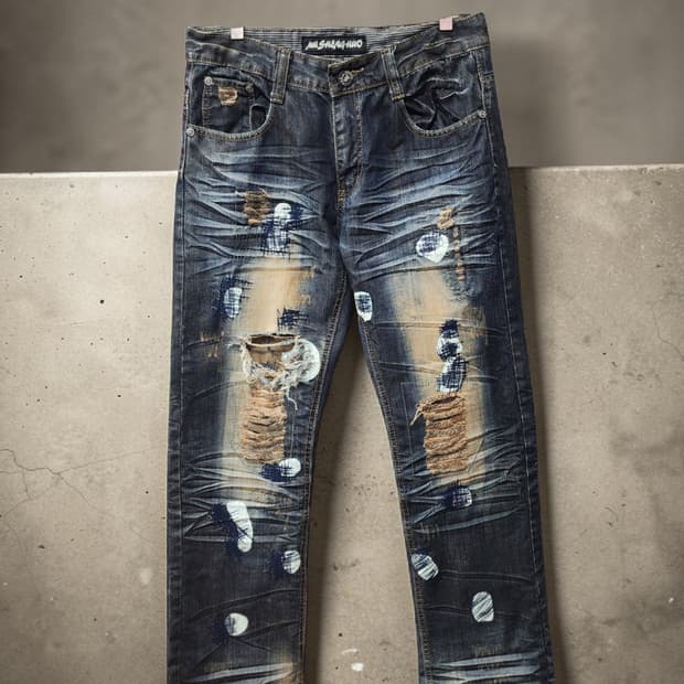 JAPAN 빈티지 MU SHENG HUO 데미지 워싱 청바지