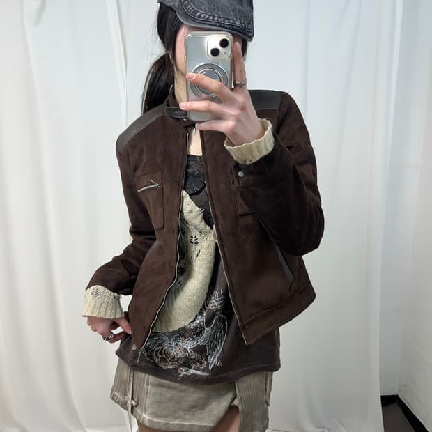 Y2K 브라운 스웨이드 자켓