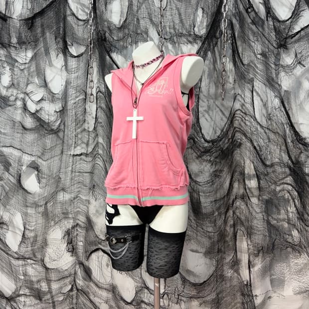 00‘s Y2k kiss mark pink vest 