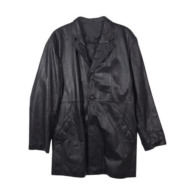 빈티지 소가죽 오버핏 블랙 하프 레더 자켓 3XL