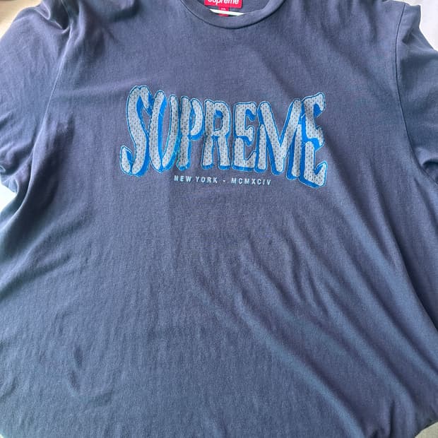 슈프림 플록 워시드 반팔티 네이비