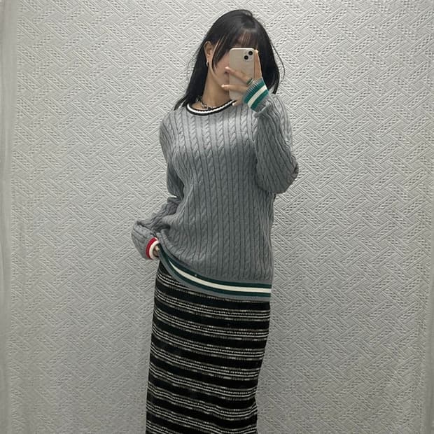 타미힐피거 캐쥬얼 배색 꽈배기 케이블 울 니트 95 C06408