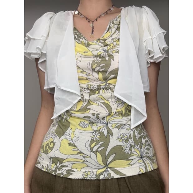 빈티지 화이트 크롭 볼레로 가디건