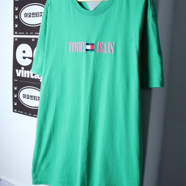 (XL-3XL) 타미힐피거 반팔 티셔츠 빅로고 그린 올드스쿨-H32176