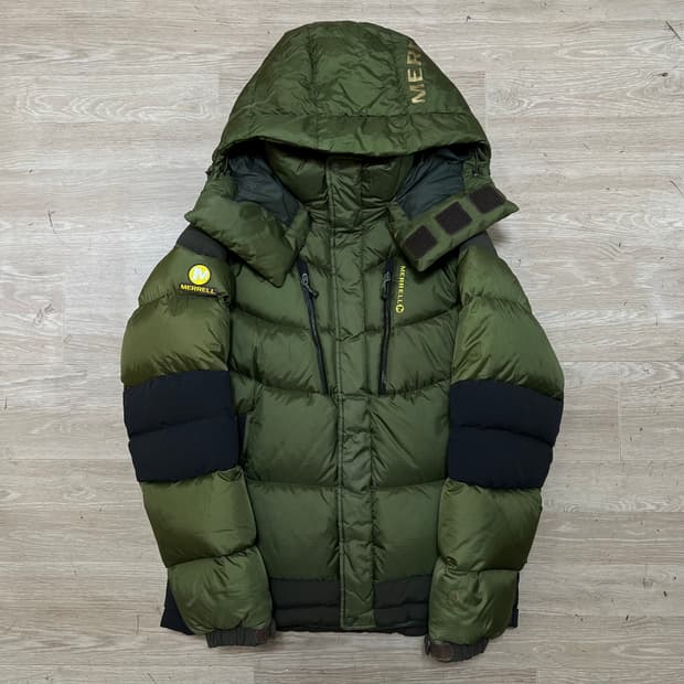 머렐 아웃도어 구스다운 로고 후드 패딩 점퍼 [카키] M/95