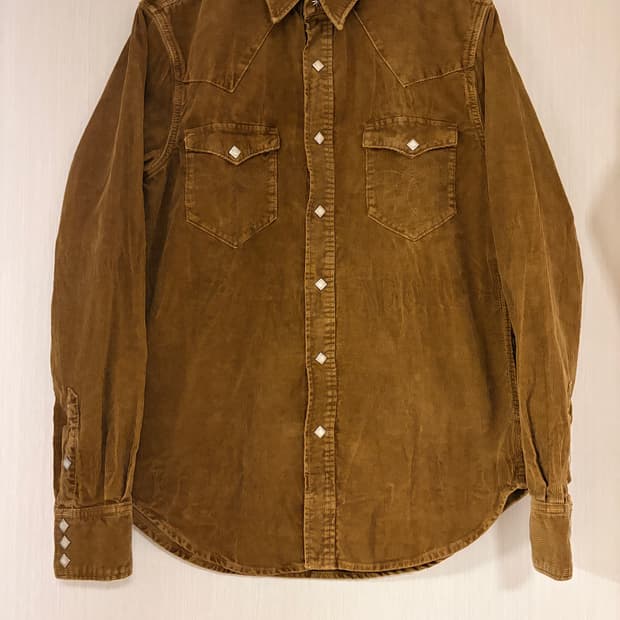 RRL 더블알엘 슬림 핏 코듀로이 웨스턴 셔츠 페이디드 탄 M