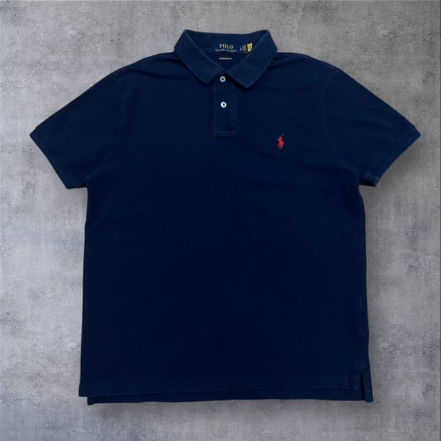 폴로 랄프로렌 스몰 포니 로고 네이비 미니멀 카라 반팔티