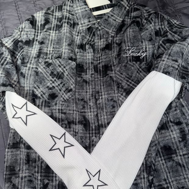 Double layered waffle check shirt Black