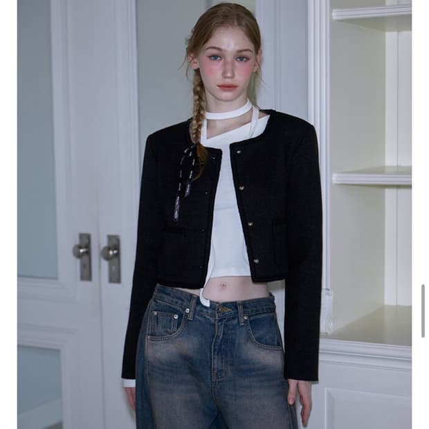 로제프란츠Trimming Tweed Jacket [Black]