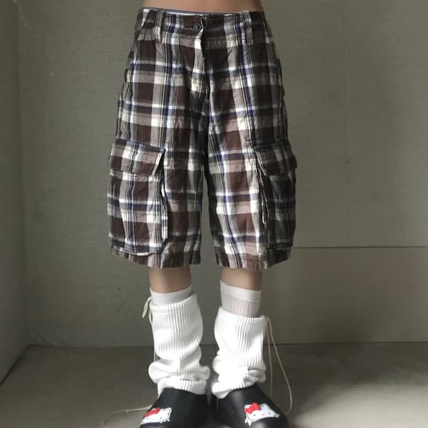 빈티지 브라운체크 버뮤다