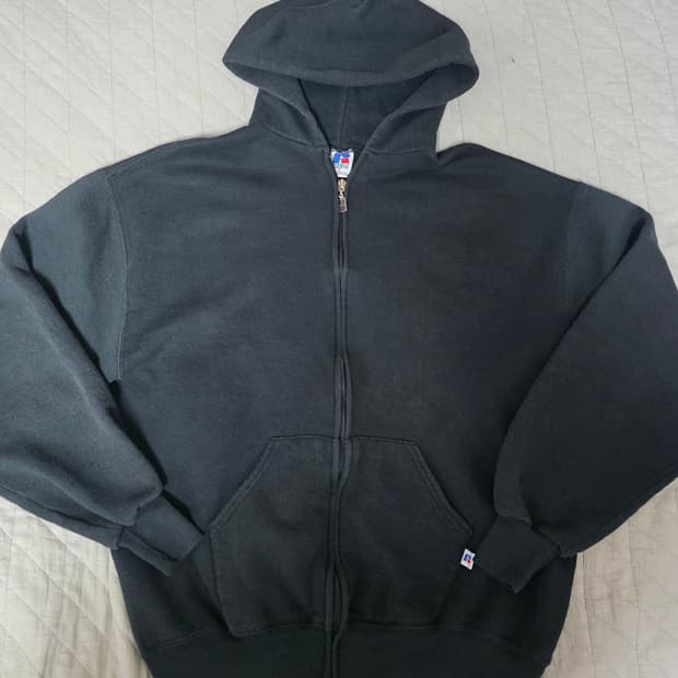 [L] 90s 빈티지 러셀 애슬레틱 후드집업 블랙 ver. 굿컨디 페이드