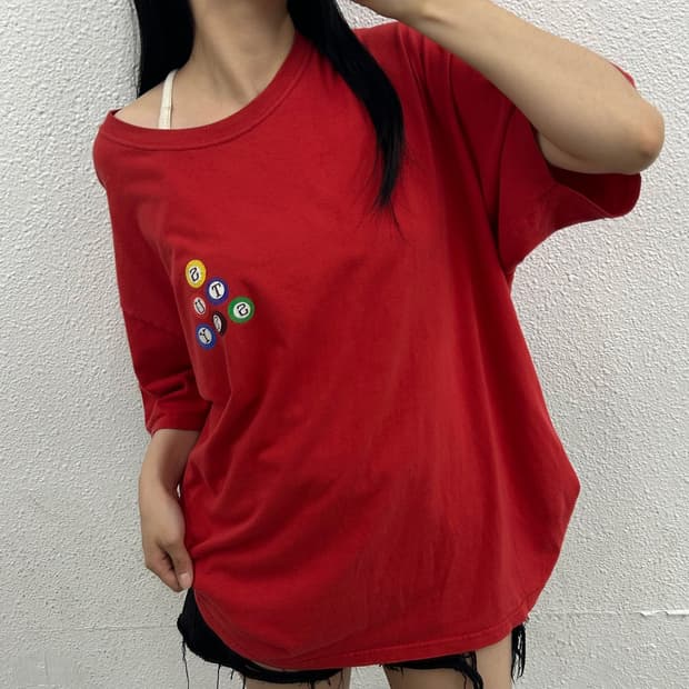 스투시 포켓볼 빈티지 레드 반팔 XL