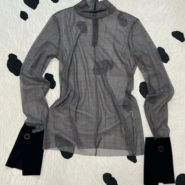 zara see-through check blouse