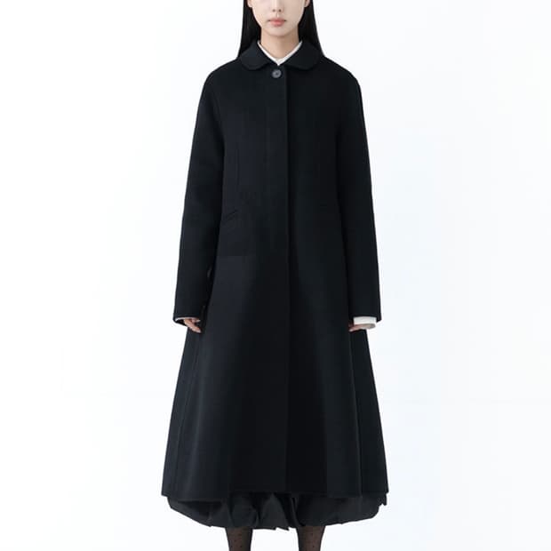 유노이아 라운드 칼라 롱 코트 블랙