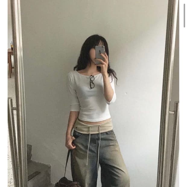 OOTJ 밴딩 배색 폴딩 밴딩 로우라이즈 빈티지 워싱 와이드 팬츠 S