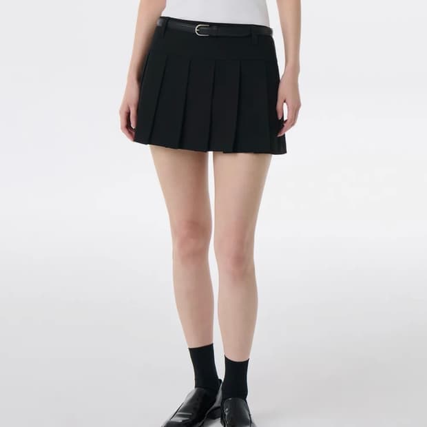 우먼즈 로 라이즈 플리츠 미니 스코츠 [블랙]
