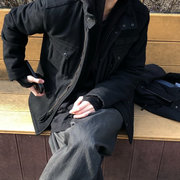 아르마니 익스체인지 하이넥 울 야상 자켓