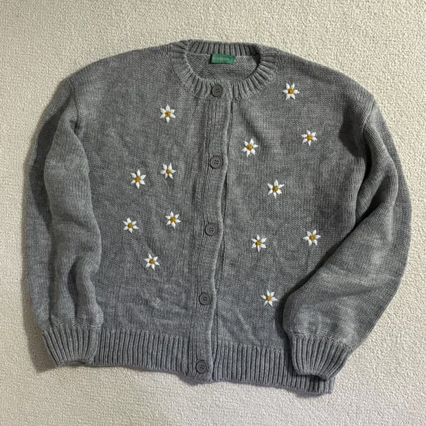 일본빈티지 그레이 플라워 니트가디건