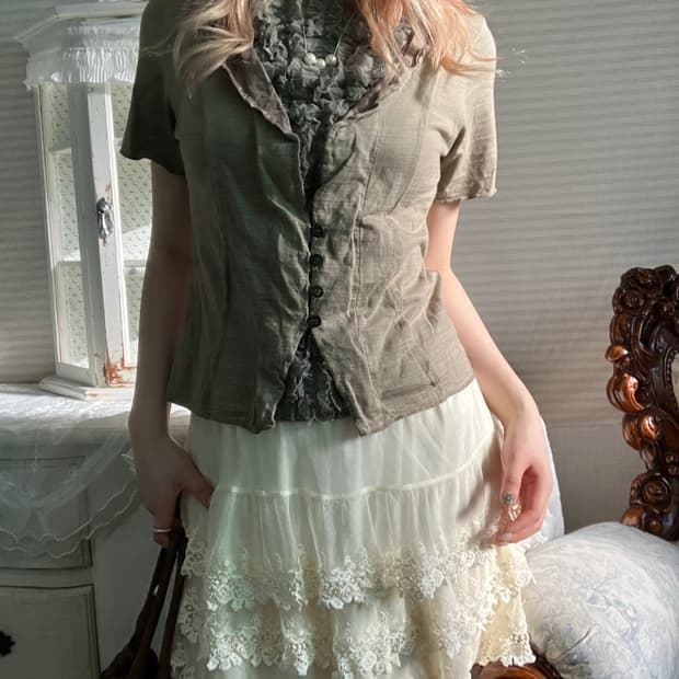 jpn vintage khaki brown archive lace