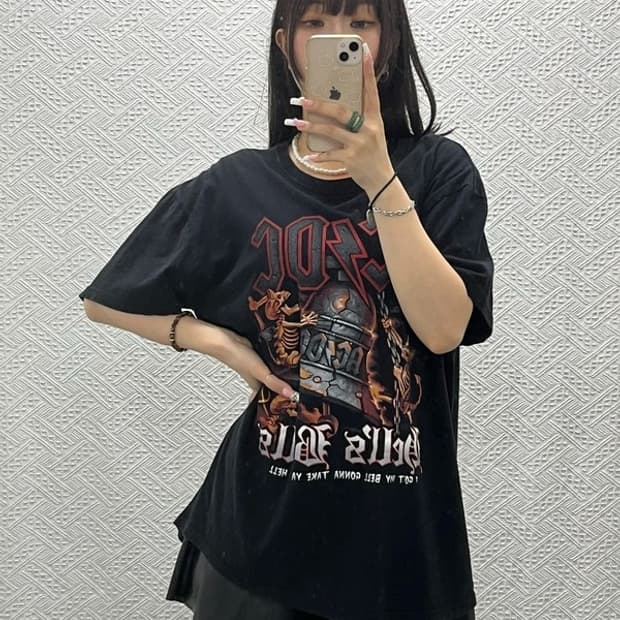 에이씨디씨 스트릿 펑크 메탈릭 고딕 스컬 반팔티 3XL C13626