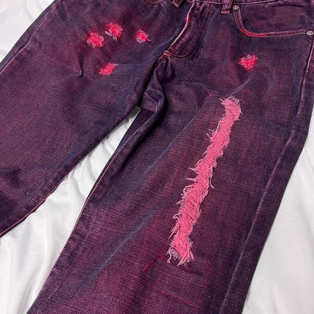 디젤 부츠컷 레드 자수 커스텀 진