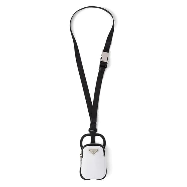 새상품 프라다 리나일론 폰홀더 케이스 스트랩 지갑 파우치 화이트