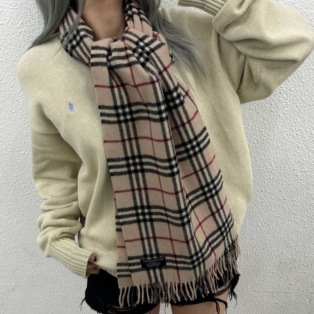 버버리 연베이지 노바체크 램스울 머플러