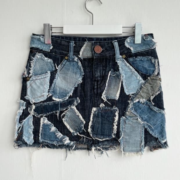 RIOBERA 패치워크 데님 미니스커트