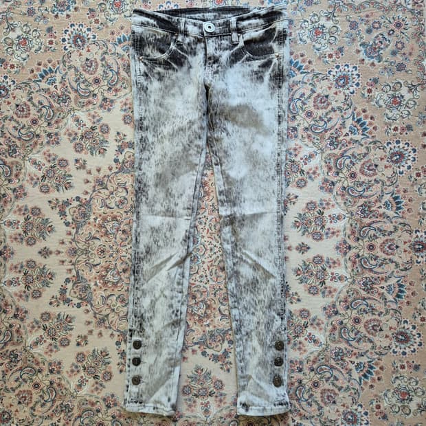 다이아 갸루,y2k 펄 코팅 스키니 진.