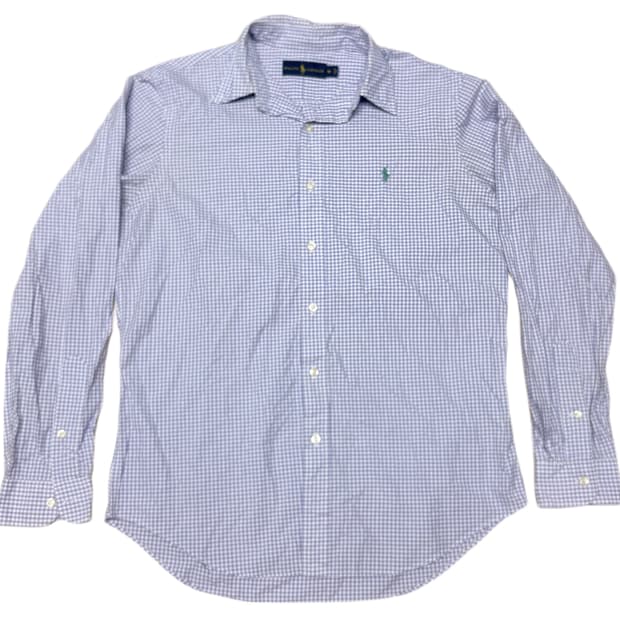 (이체시에눌) 일본 폴로 랄프로렌 보라색 체크 그린 로고 포인트 셔츠