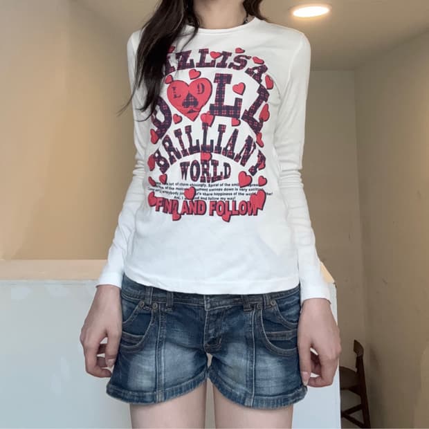 M)LIZ LISA y2k 체크 하트 그래픽 롱슬리브