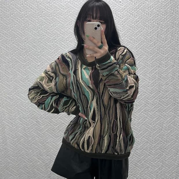 쿠지 히피 보헤미안 그런지 입체텍스처 니트 M C09054