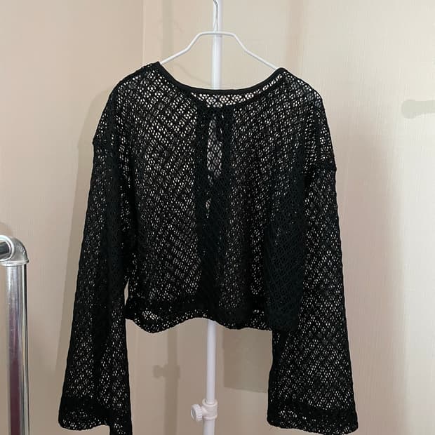 그물 블랙 리본 가디건 