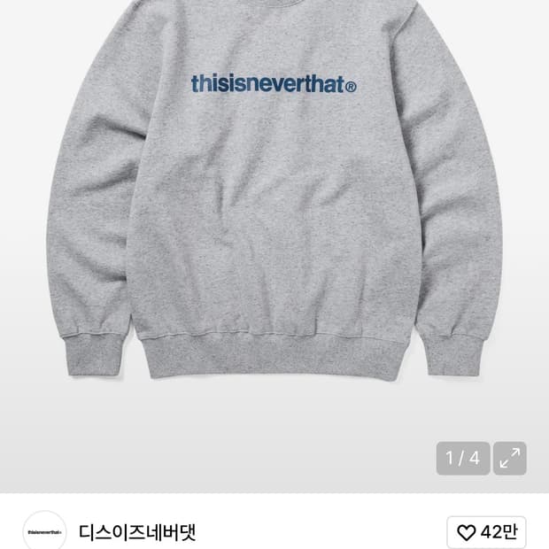 디스이즈네버댓 맨투맨 회색 S