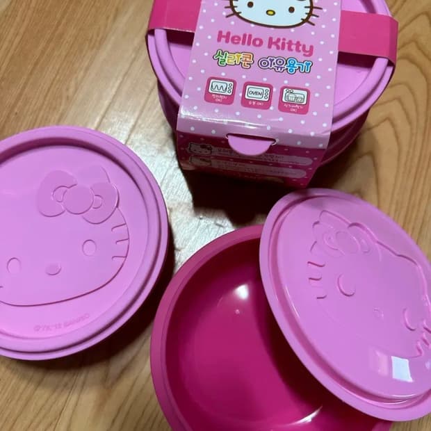 헬로키티 전자렌지용 이유식 실리콘 보관용기 헬로키티 핑크 산리오 그릇