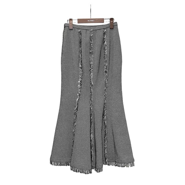 JPN VINTAGE 머메이드 롱 스커트 도트패턴 프린지 디테일 그레이