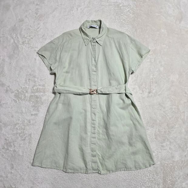 (XS)여성 자라 린넨 혼방 반팔 원피스 민트